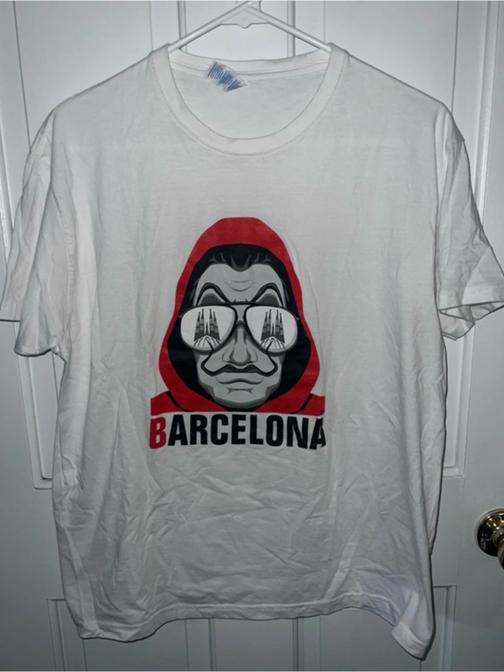 Barcelona Graphic White Men's T-Shirt with Red Accent Salvador Dali